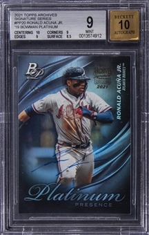 2021 Topps Archives "Bowman Platinum Presence" #PP20 Ronald Acuna Jr. Signed Card (#1/1) - BGS MINT 9/BGS 10